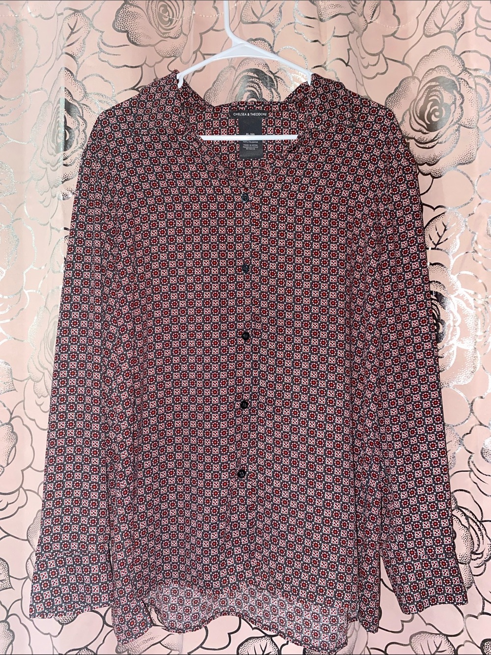 Chelsea & Theodore Geometric Print Button Up Blouse Long Sleeve XL